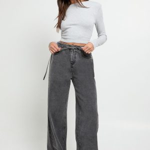 Elasticated Wide Leg Tie Waist Jean