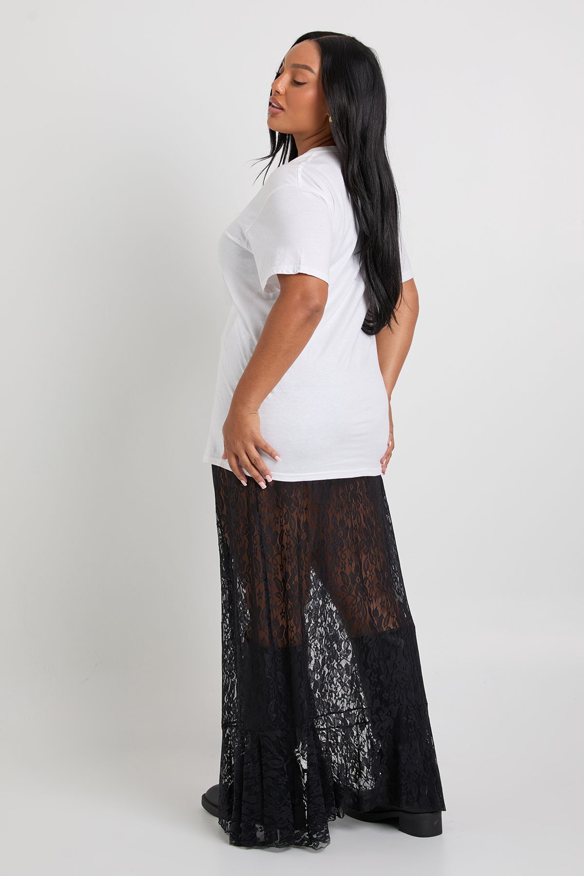 Plus Lace Split Ruffle Maxi Skirt - Image 2