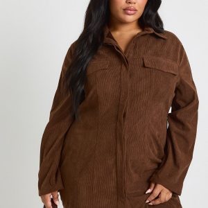 Plus Cord Cinched Waist Shirt Dress