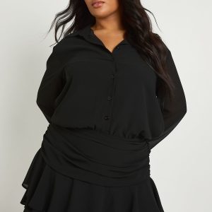 Plus Ruffle Mini Skirt Shirt Dress