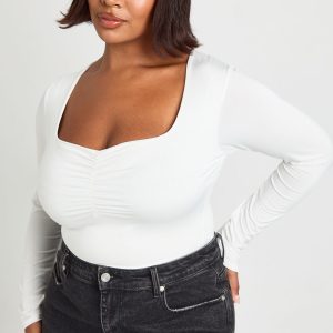 Plus Long Sleeve Double Layer Ruched Front Bodysuit