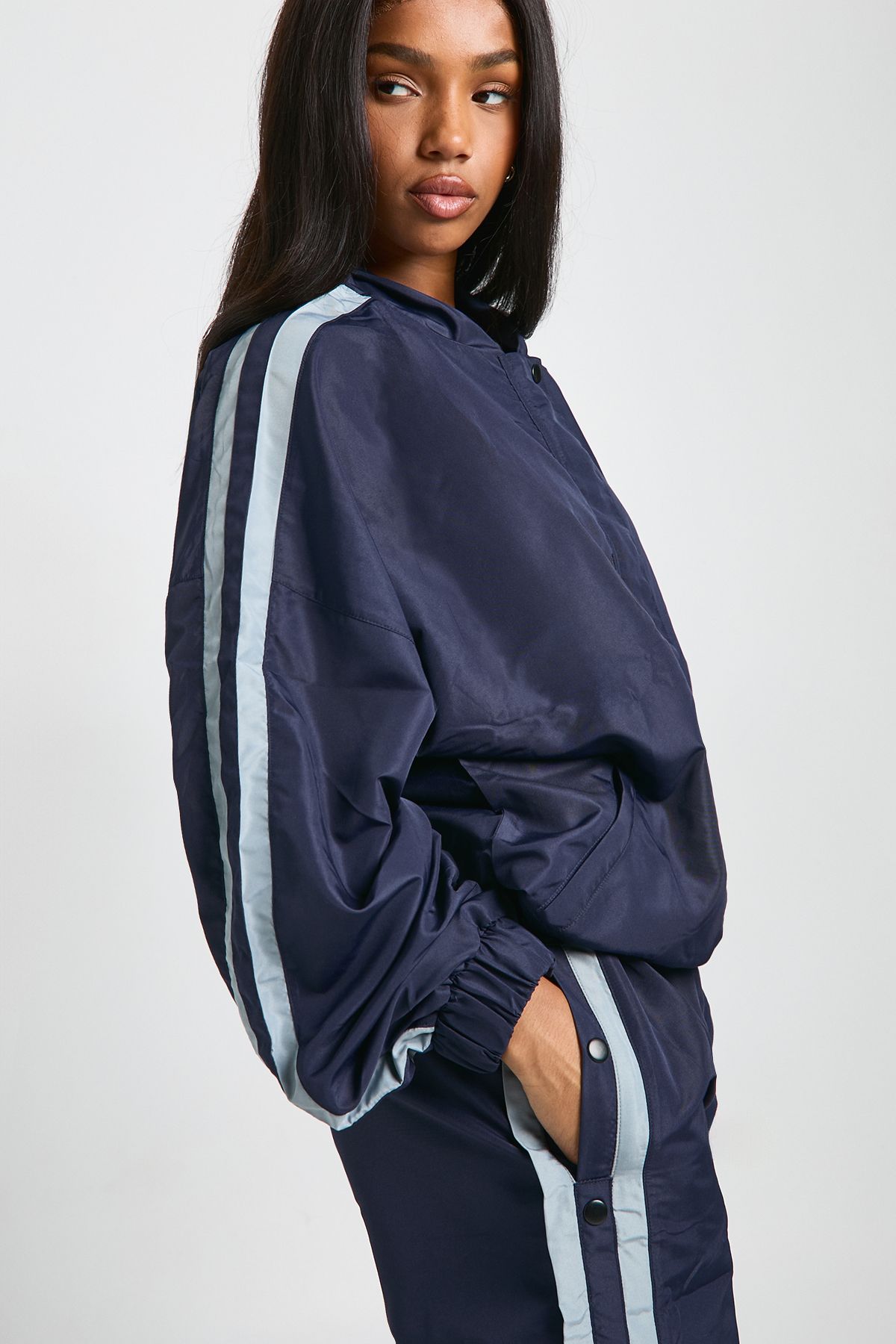 Nylon Side Stripe Button Through Jacket