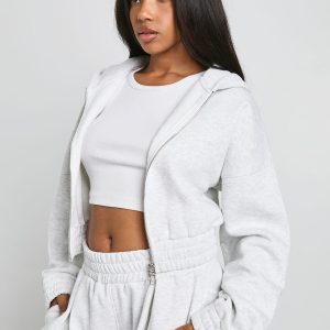 Cropped Double Zip Cinched Waist Hoodie
