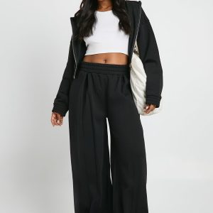 High Waist Pleat Detail Straight Leg Jogger