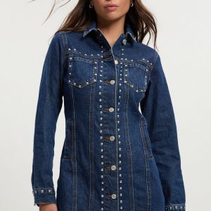 Studded Western Denim Mini Dress
