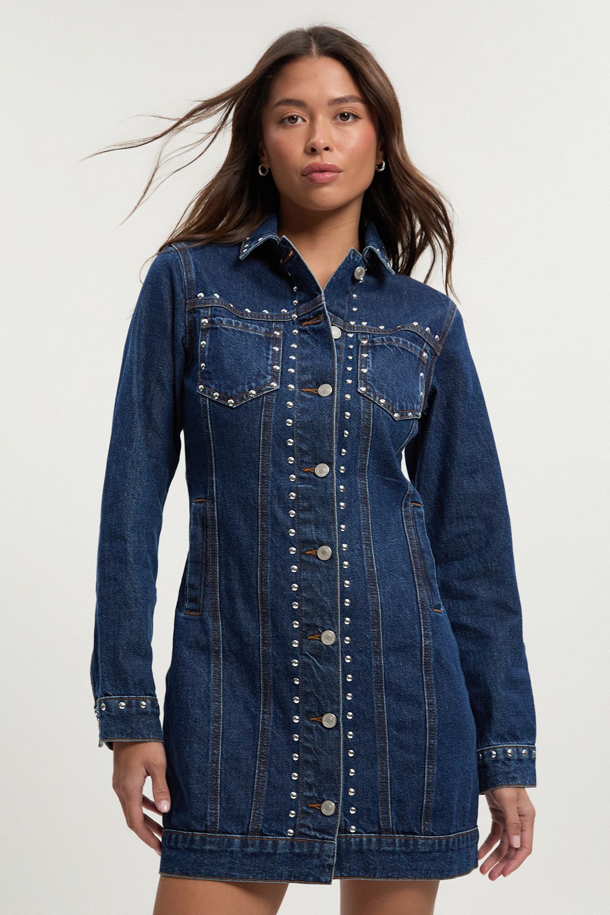 Studded Western Denim Mini Dress
