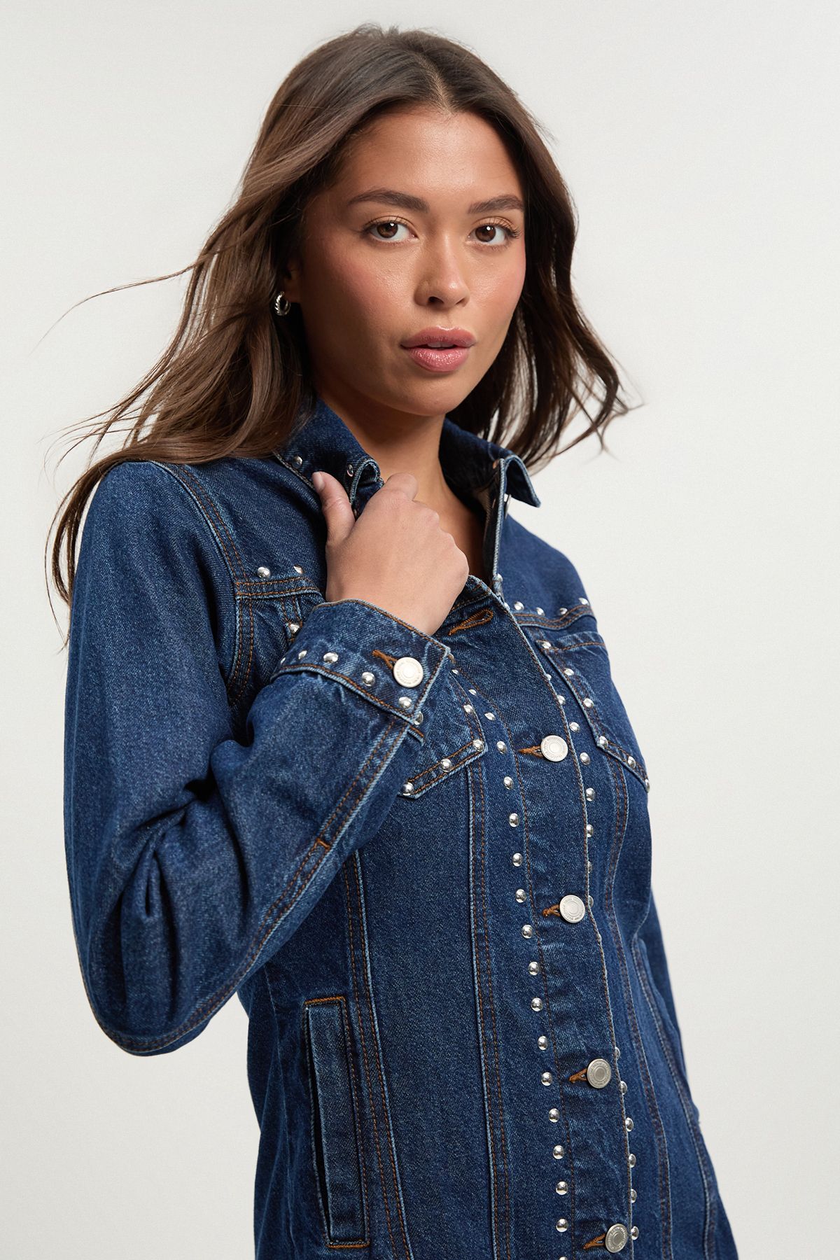 Studded Western Denim Mini Dress - Image 2