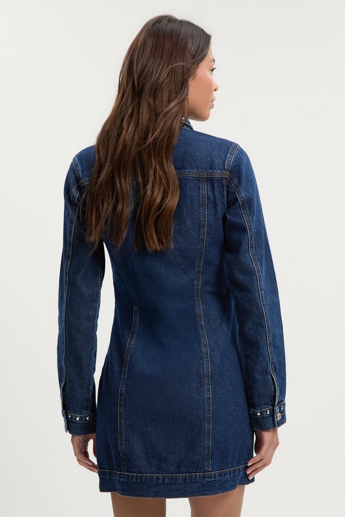 Studded Western Denim Mini Dress - Image 4