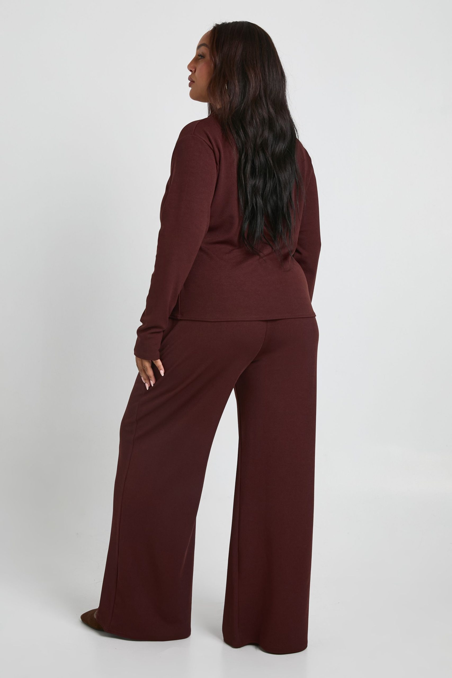 Plus Tie Front Detail Long Sleeve Top and Wide Leg Trouser Co Ord - Image 2