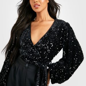 Volume Sleeve Velvet Sequin Bodysuit