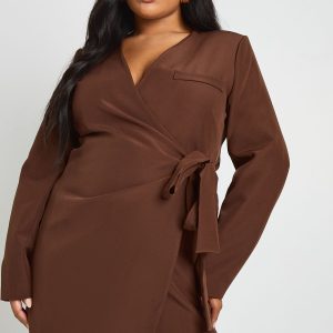 Plus Tie Side Wrap Tailored Dress