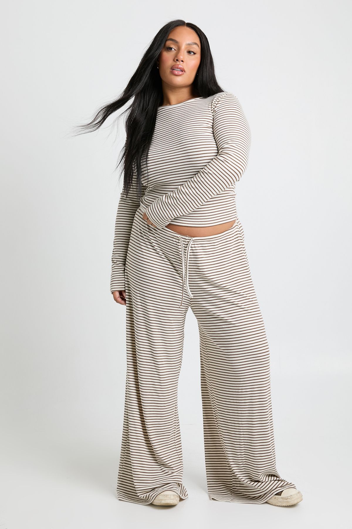 Plus Striped Mid Rise Wide Leg Trouser - Image 2