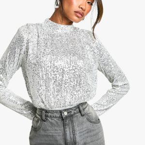 High Neck Sequin Bodysuit