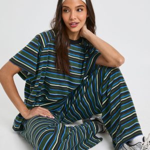 Striped Drop Shoulder Oversized T-shirt