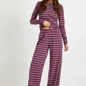 Striped Elastic Waistband Wide Leg Trouser