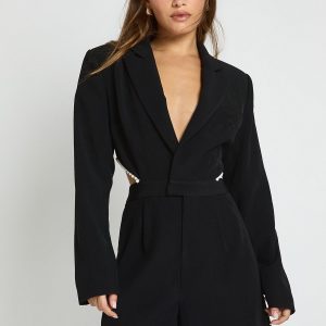 Tailored Open Back Pearl Trim Playsuit