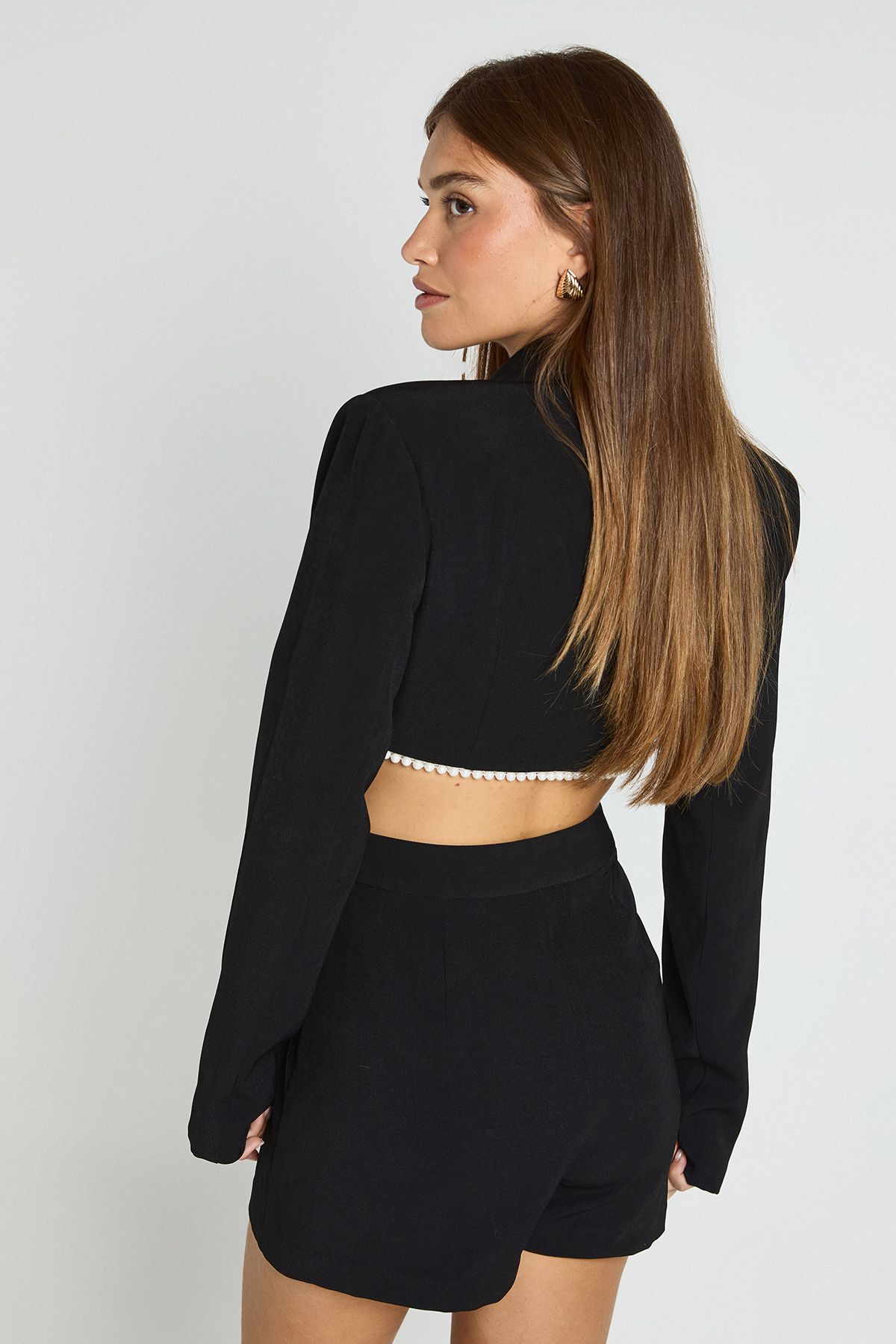 Tailored Open Back Pearl Trim Playsuit - Image 2
