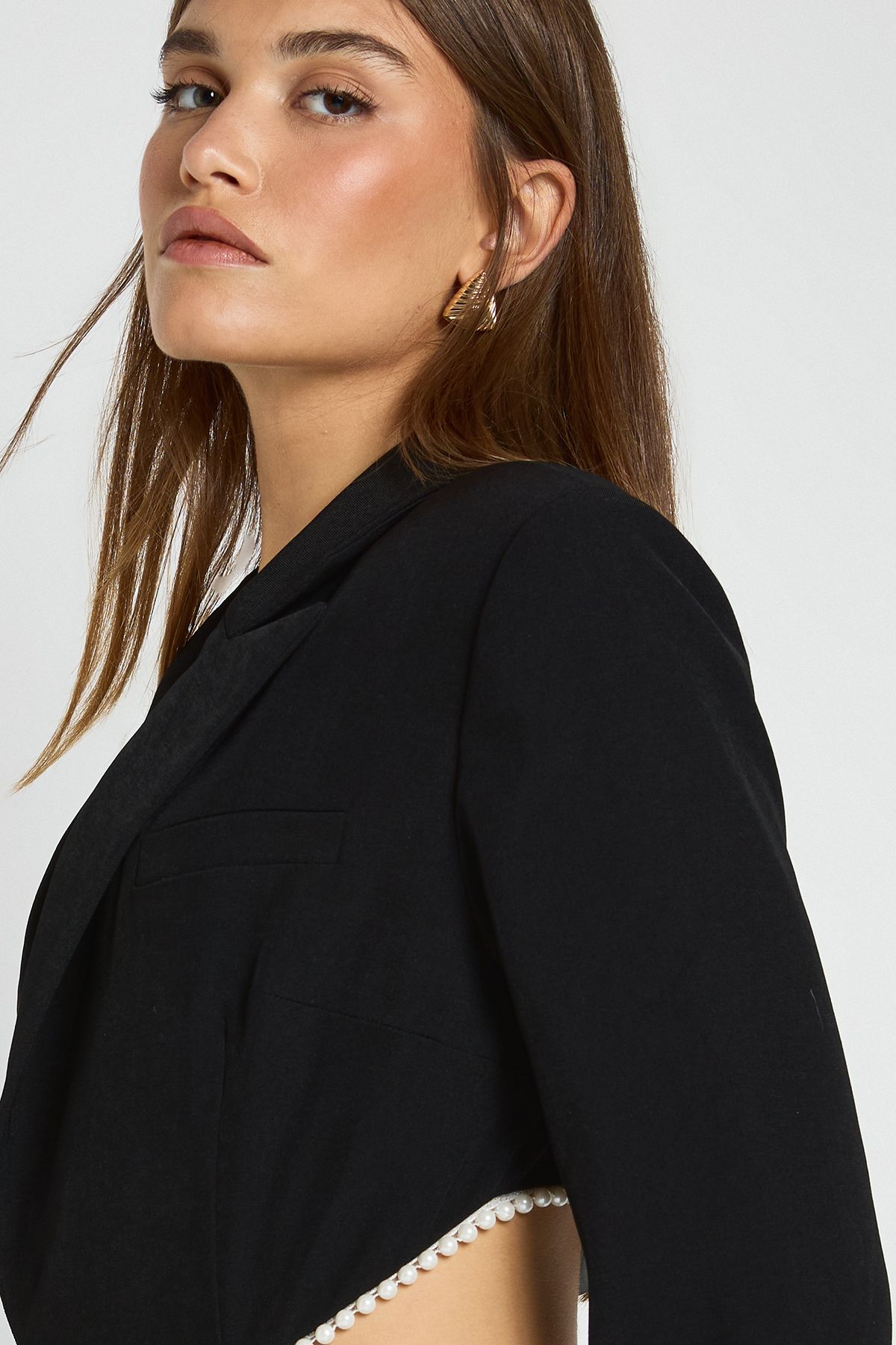 Tailored Open Back Pearl Trim Playsuit - Image 4