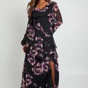 Floral Chiffon Floral Frill Maxi Dress