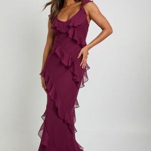 Chiffon Ruffle Strappy Maxi Dress