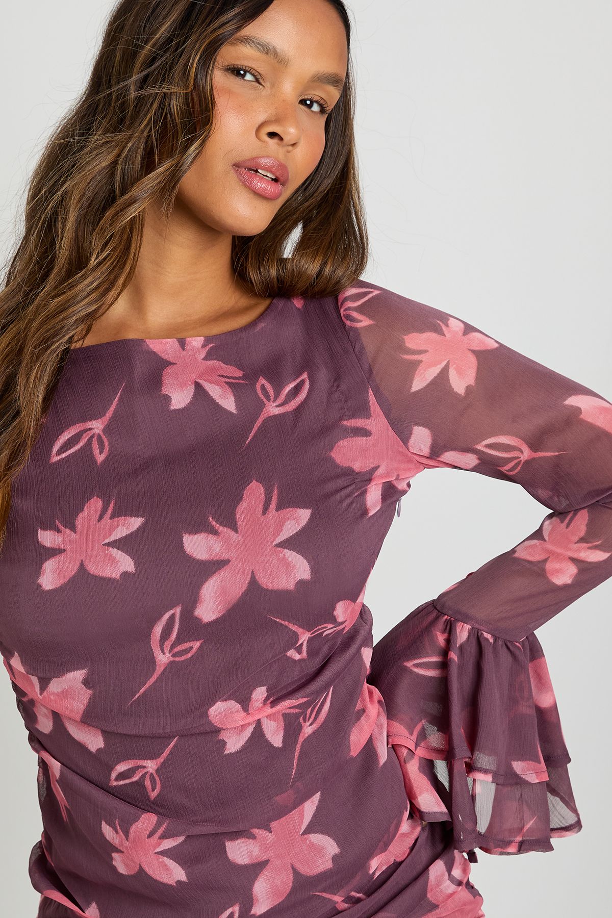 Floral Chiffon Ruffle Mini Dress - Image 4
