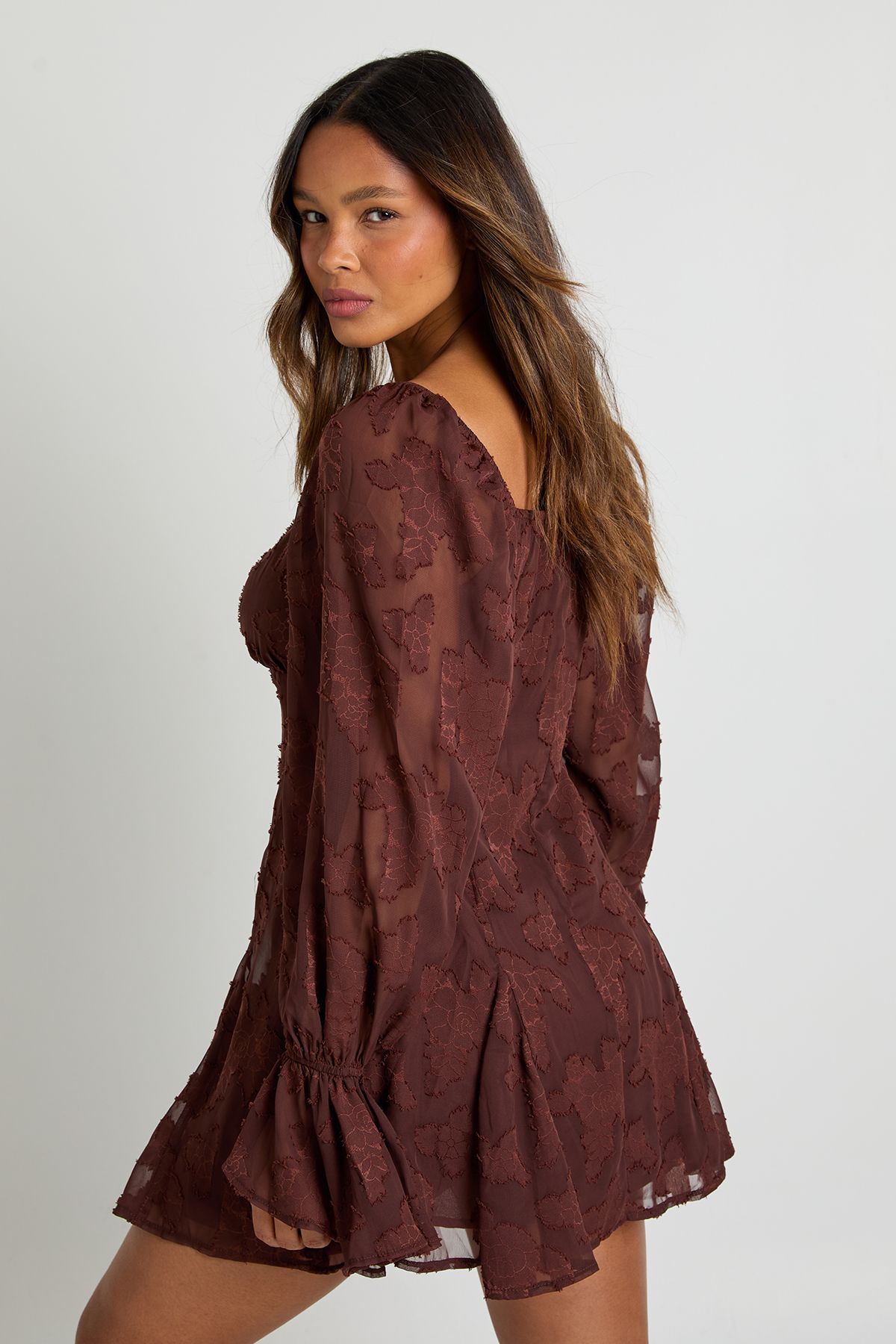 Burnout Floral Godet Hem Mini Dress - Image 2