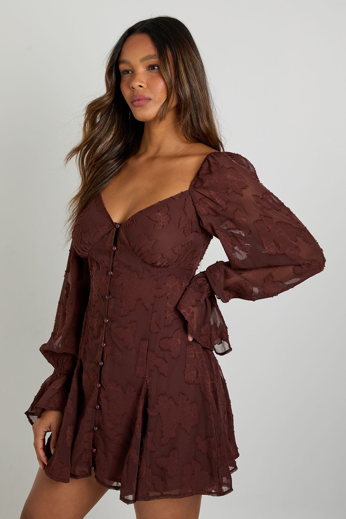 Burnout Floral Godet Hem Mini Dress - Image 3
