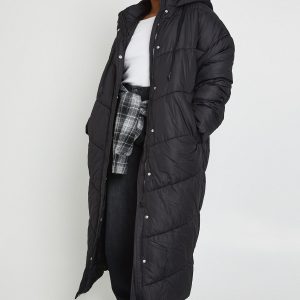Plus Hooded Quilt Detail Maxi Puffer