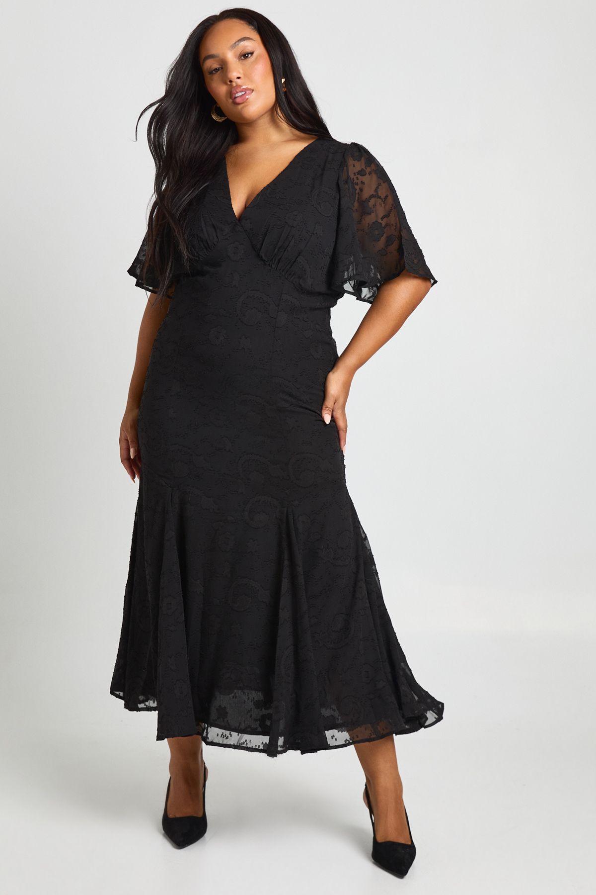 Plus Burnout Angel Sleeve Midaxi Dress
