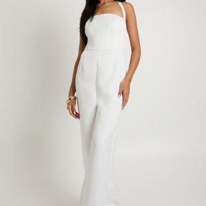 Premium Satin Boned Corset Halterneck Wide Leg Jumpsuit