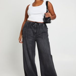 Plus Elasticated Waistband Wide Leg Jeans