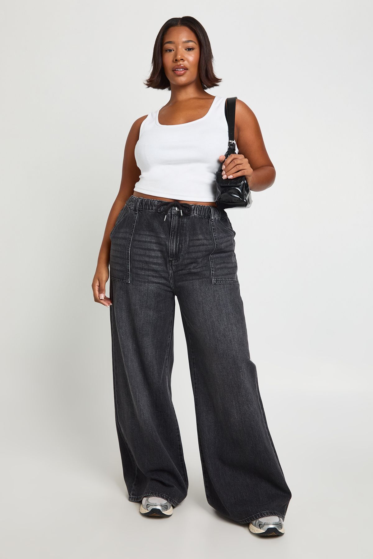 Plus Elasticated Waistband Wide Leg Jeans