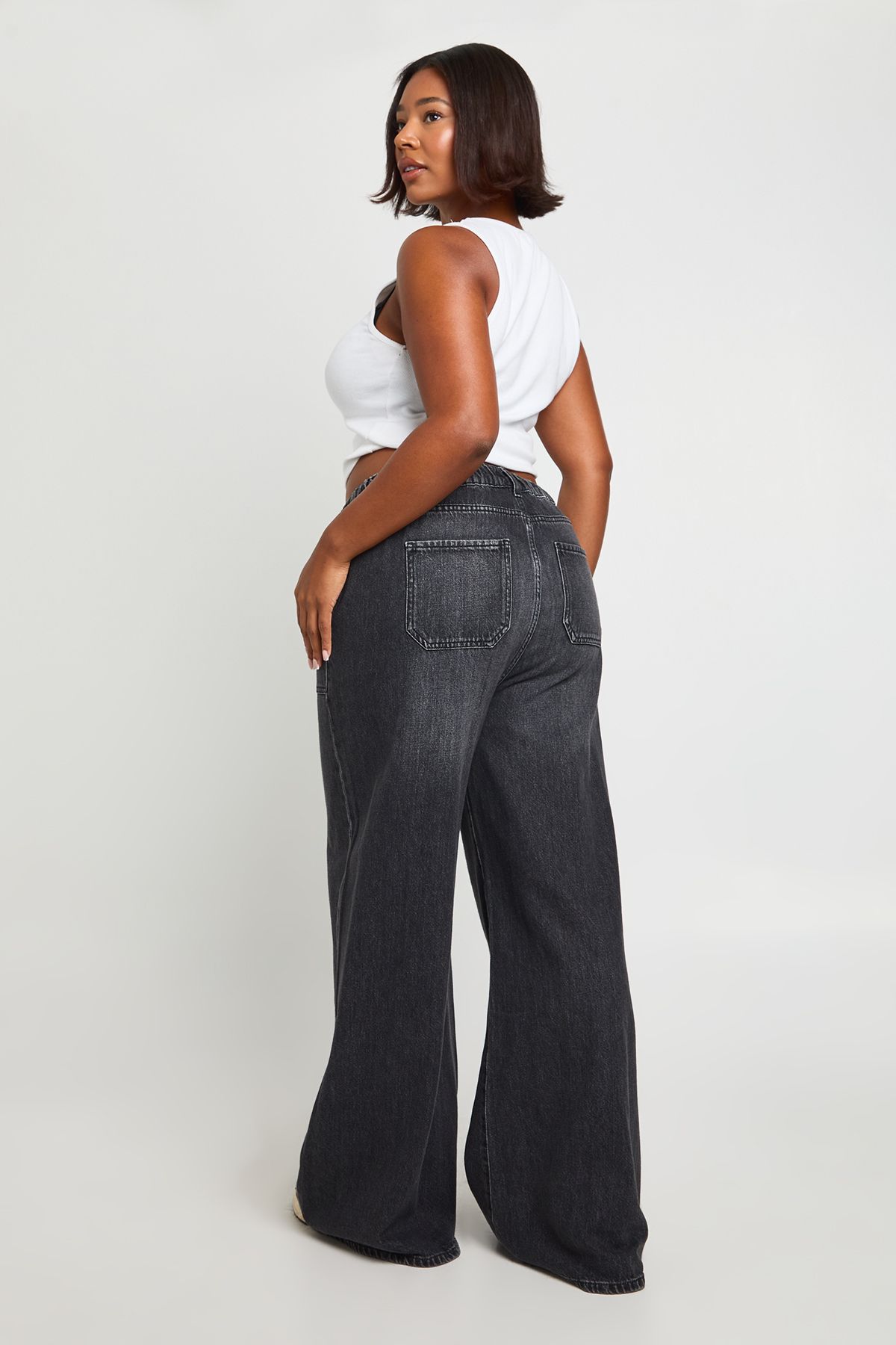 Plus Elasticated Waistband Wide Leg Jeans - Image 2