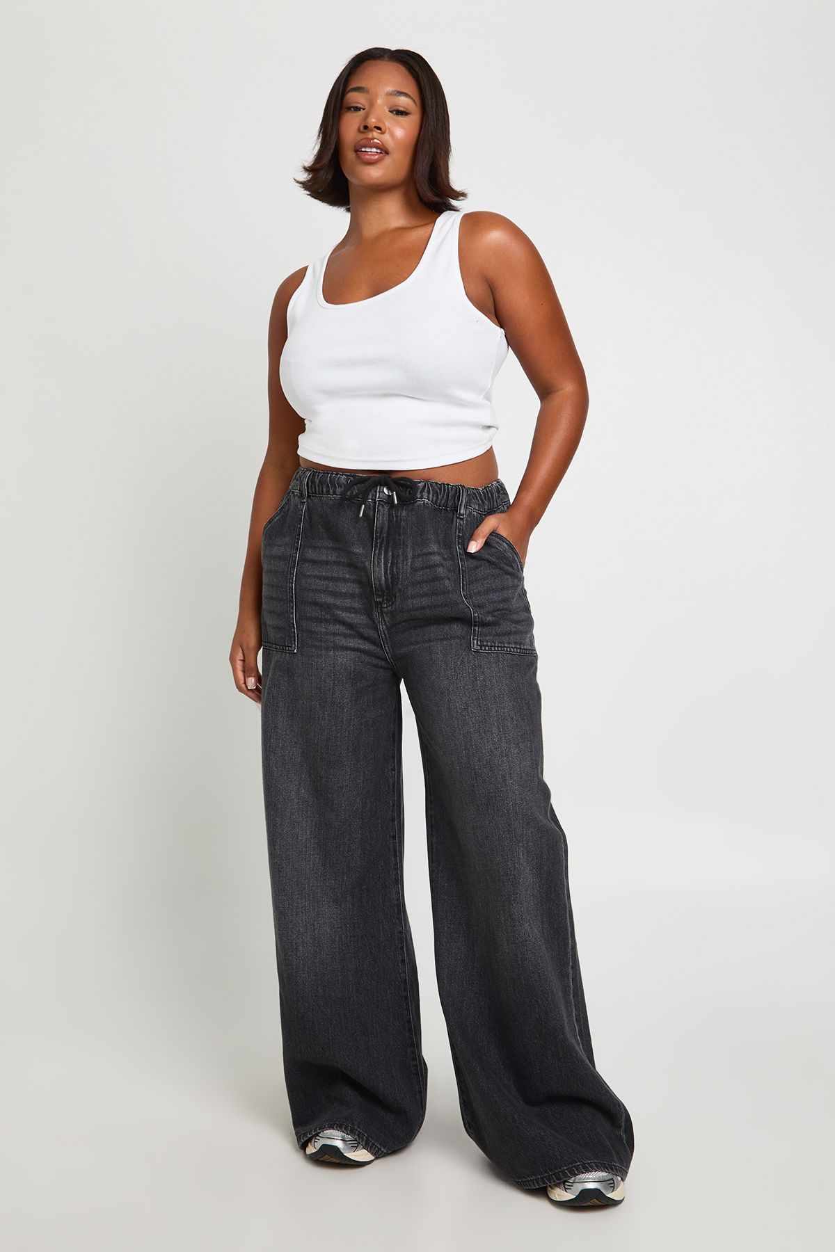 Plus Elasticated Waistband Wide Leg Jeans - Image 3