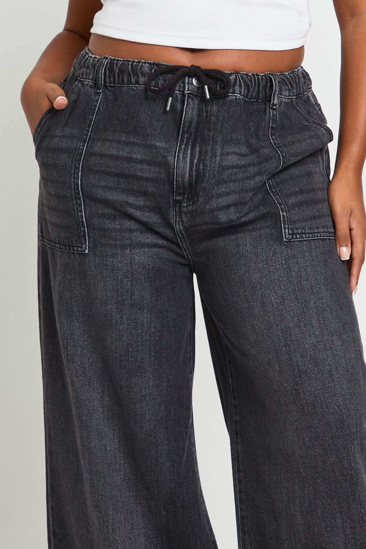 Plus Elasticated Waistband Wide Leg Jeans - Image 4