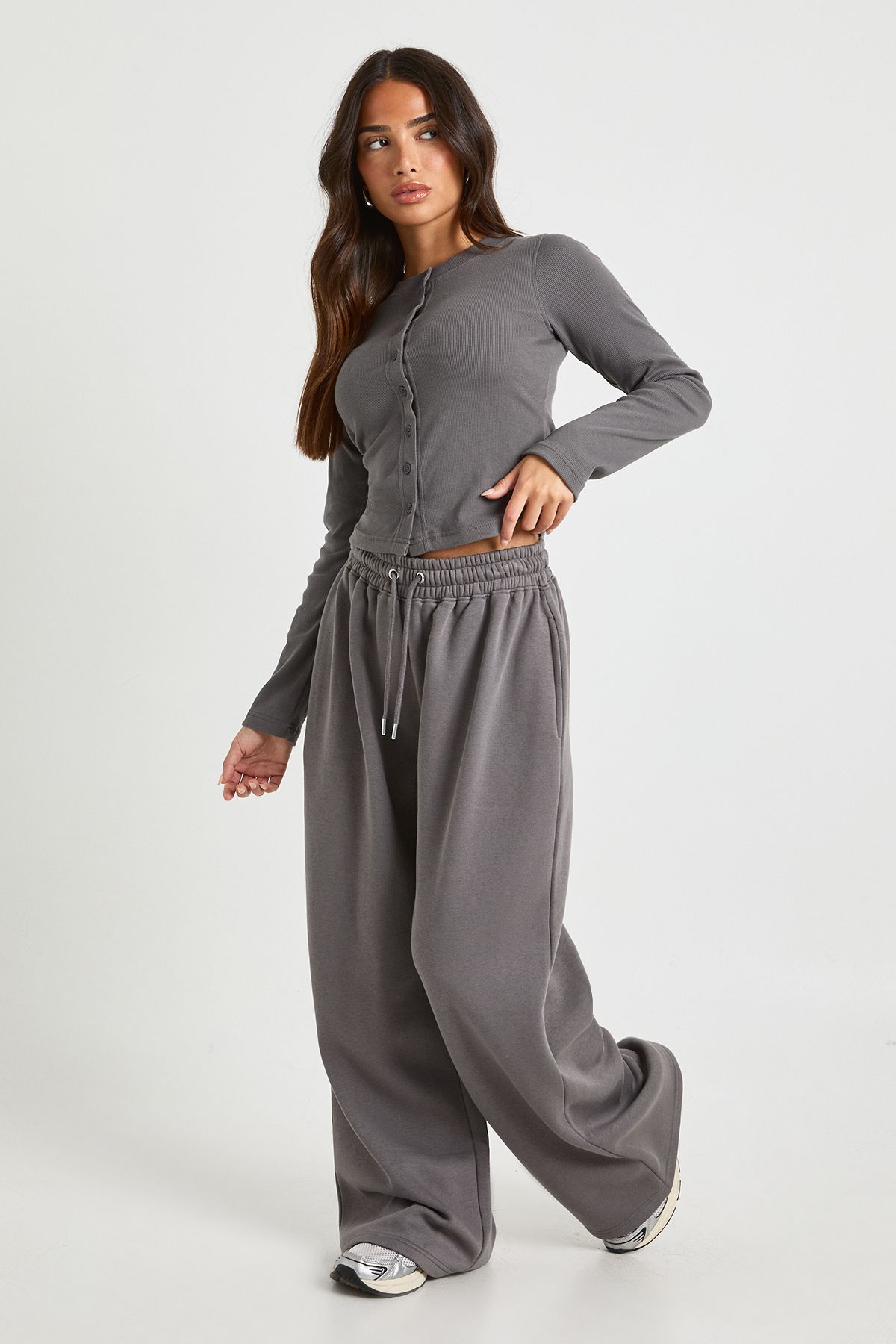 Petite Rib Button Through Long Sleeve Tracksuit - Image 3