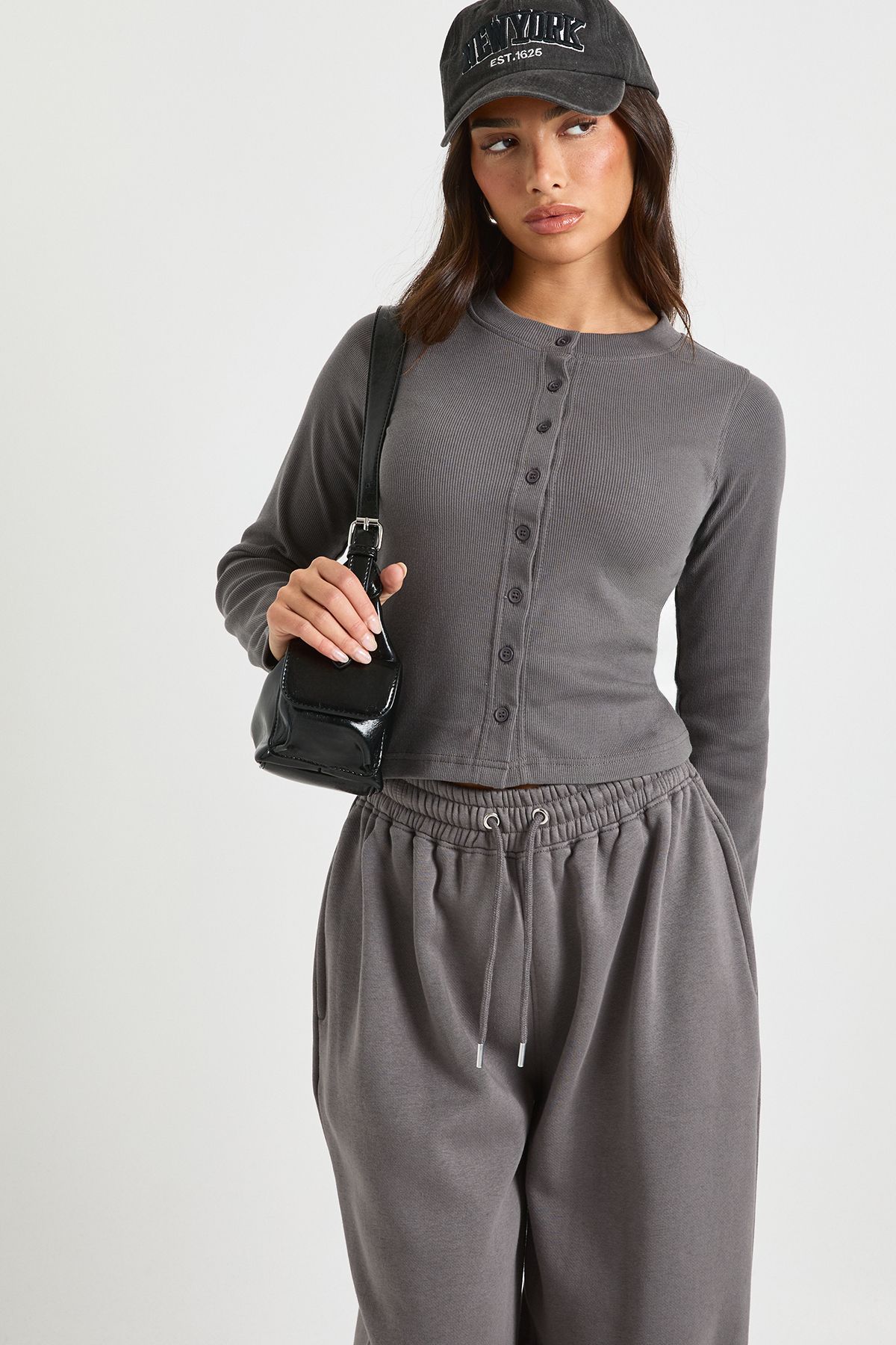 Petite Rib Button Through Long Sleeve Tracksuit - Image 4