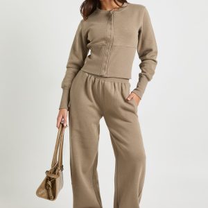 Petite Deep Hem Popper Bomber Sweatshirt Tracksuit