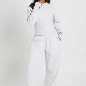 Petite Deep Hem Popper Bomber Sweatshirt Tracksuit