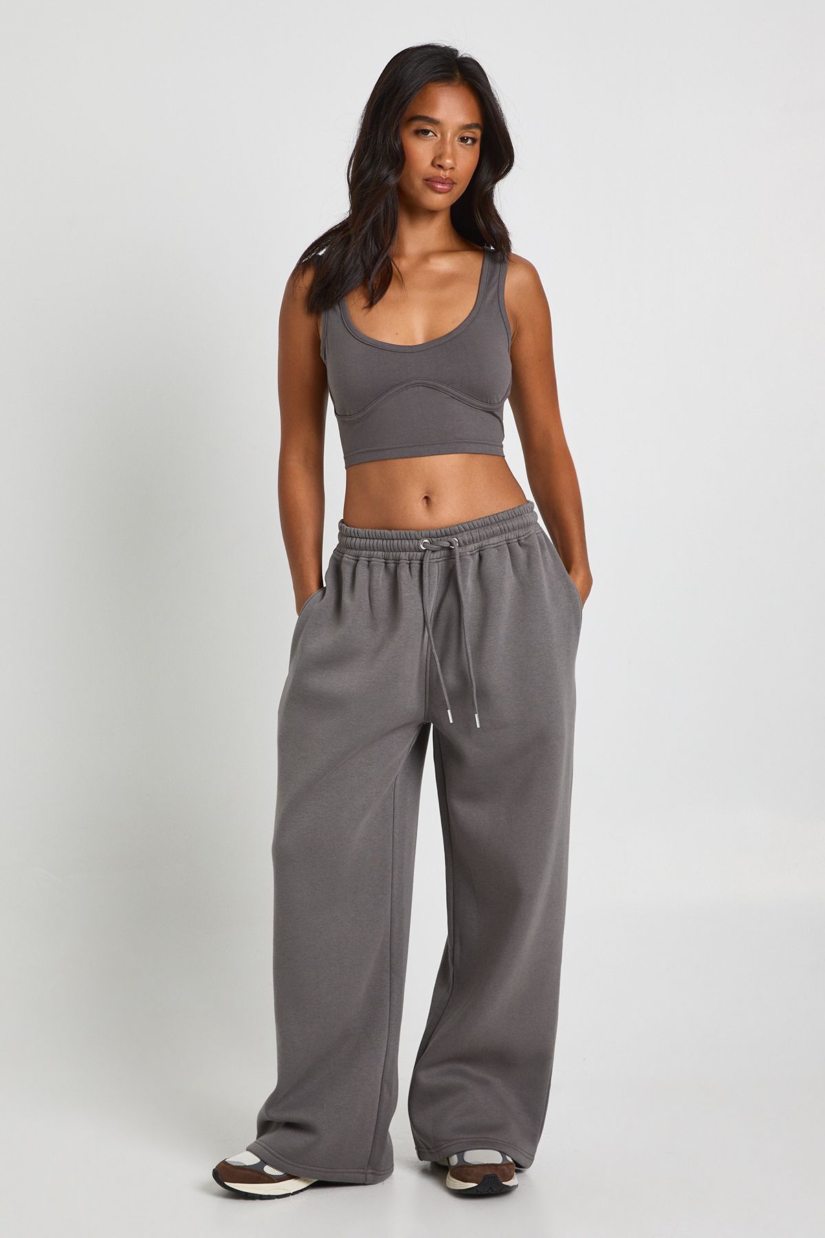 Petite Seam Detail Crop Top 3 Piece Hooded Tracksuit - Image 2
