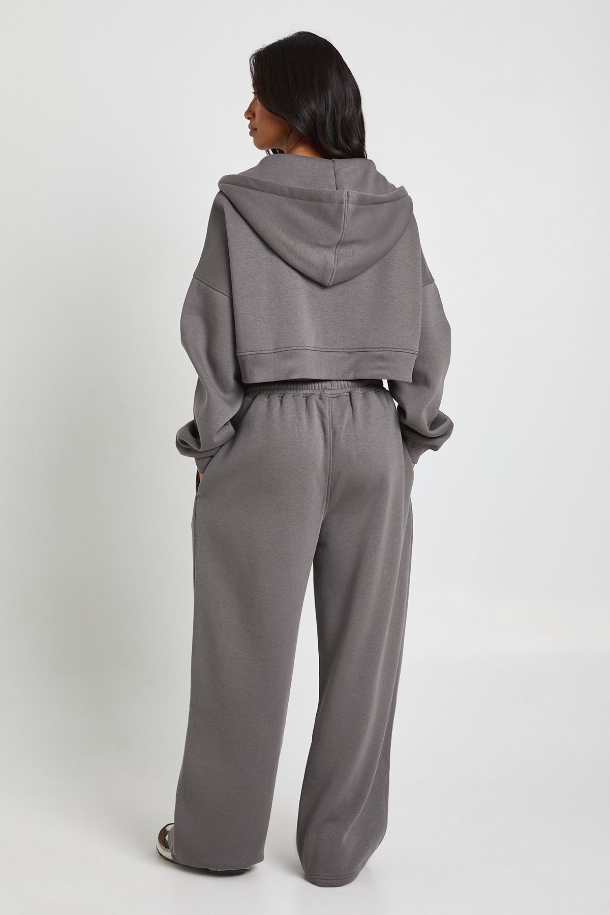 Petite Seam Detail Crop Top 3 Piece Hooded Tracksuit - Image 3