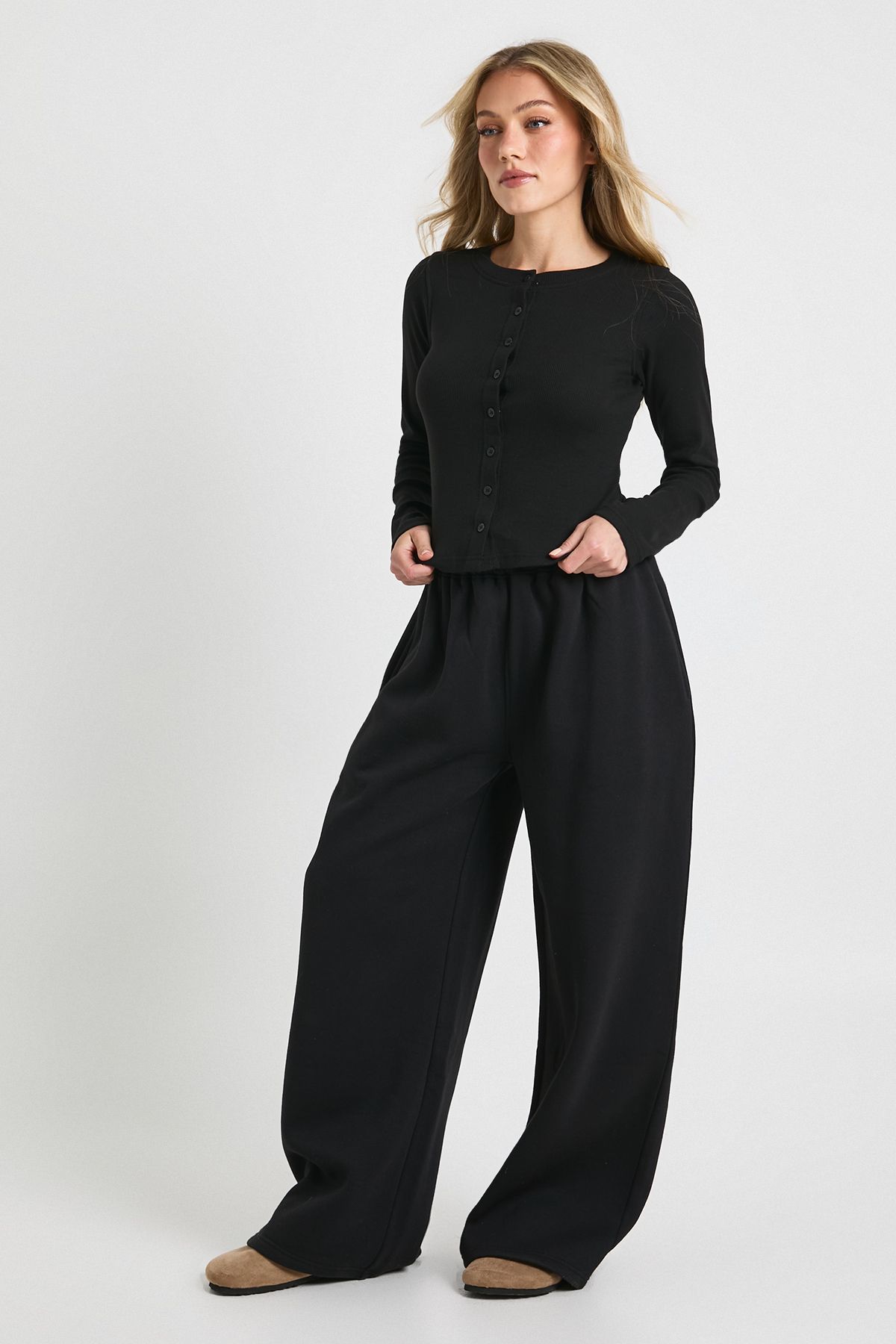 Petite Rib Button Through Long Sleeve Tracksuit - Image 3