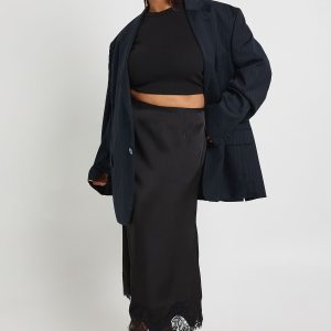 Plus Lace Trim Satin Midaxi Skirt