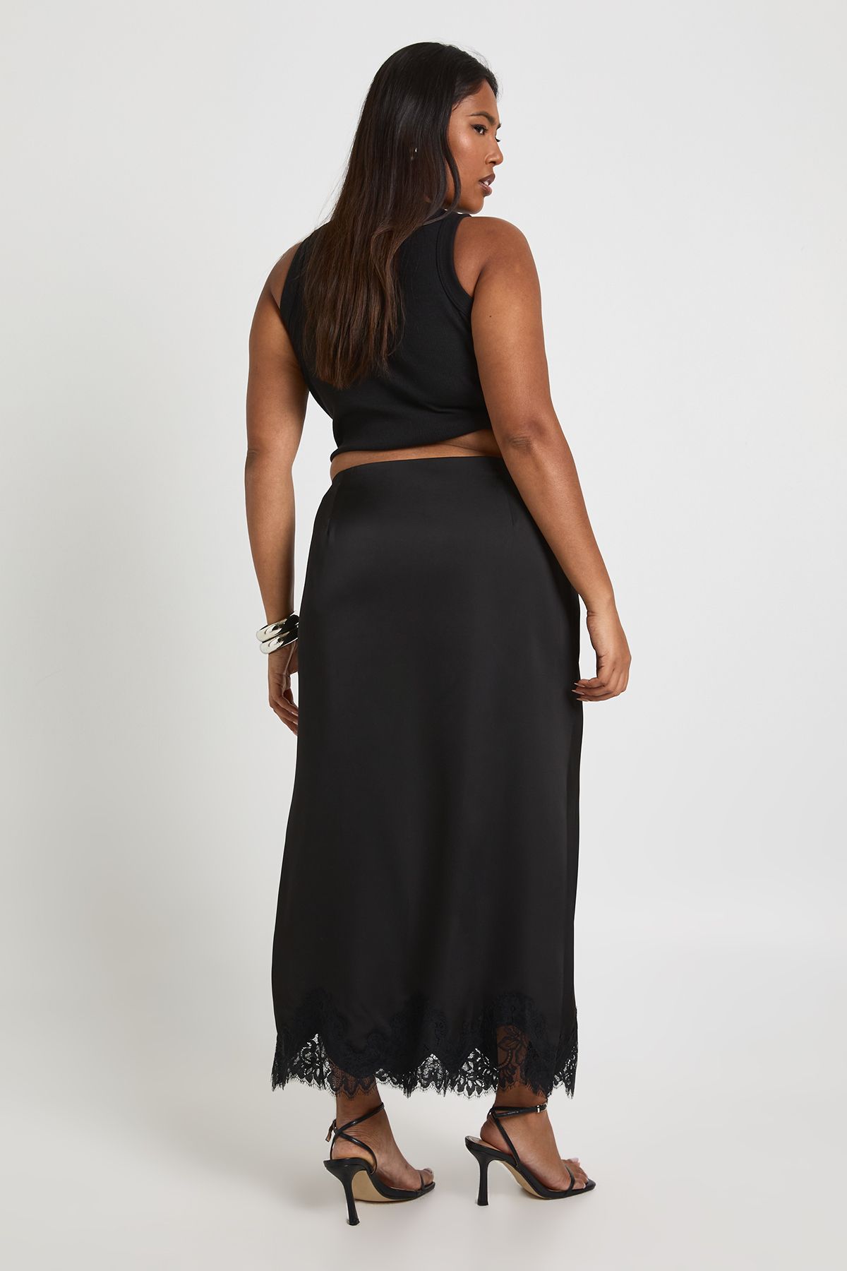 Plus Lace Trim Satin Midaxi Skirt - Image 2