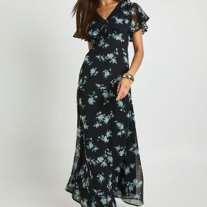 Floral Lace Trim Midaxi Dress