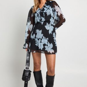 Floral Chiffon Tiered Smock Dress