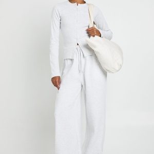 Tall Rib Button Through Long Sleeve Tracksuit