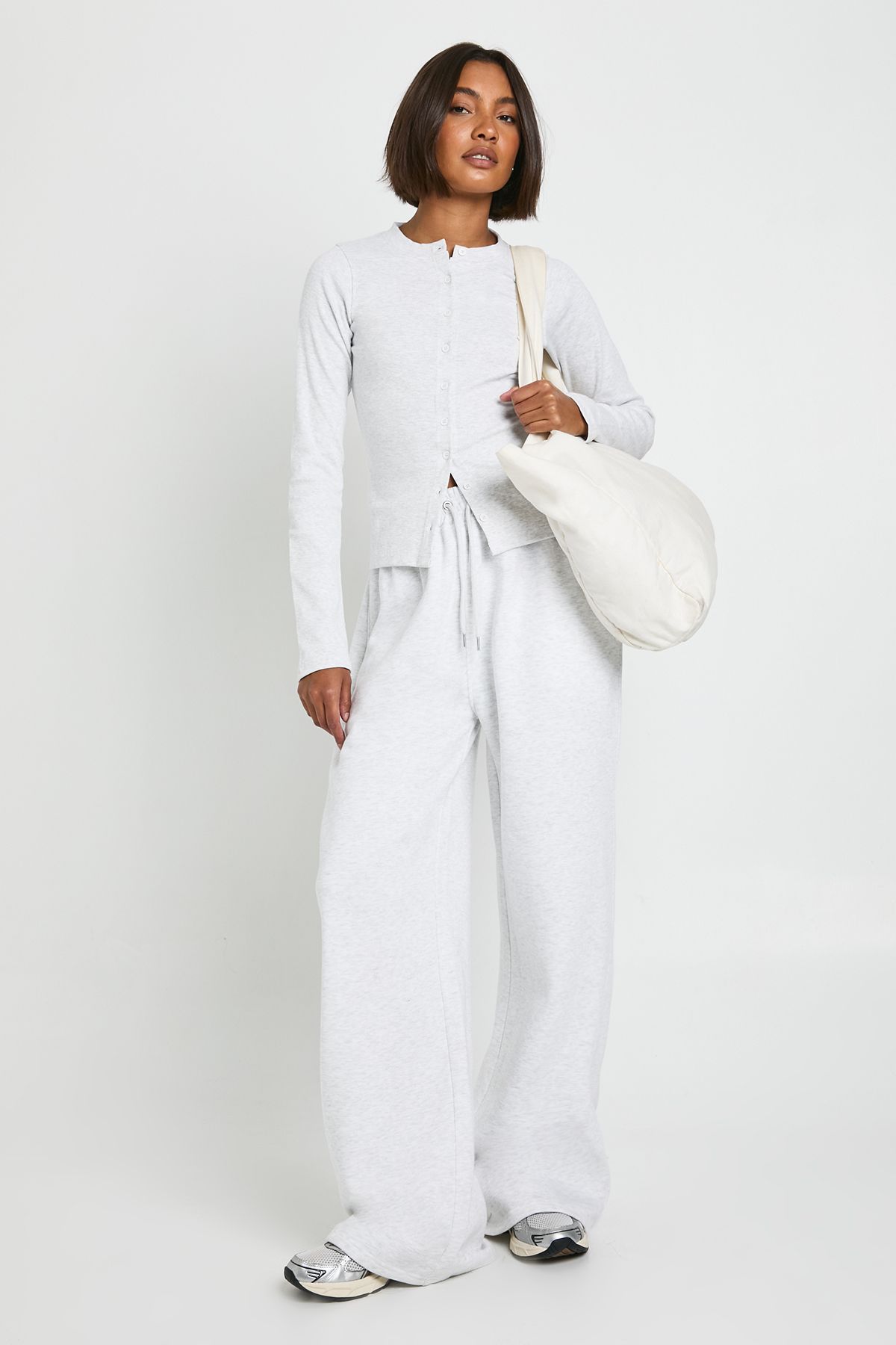 Tall Rib Button Through Long Sleeve Tracksuit
