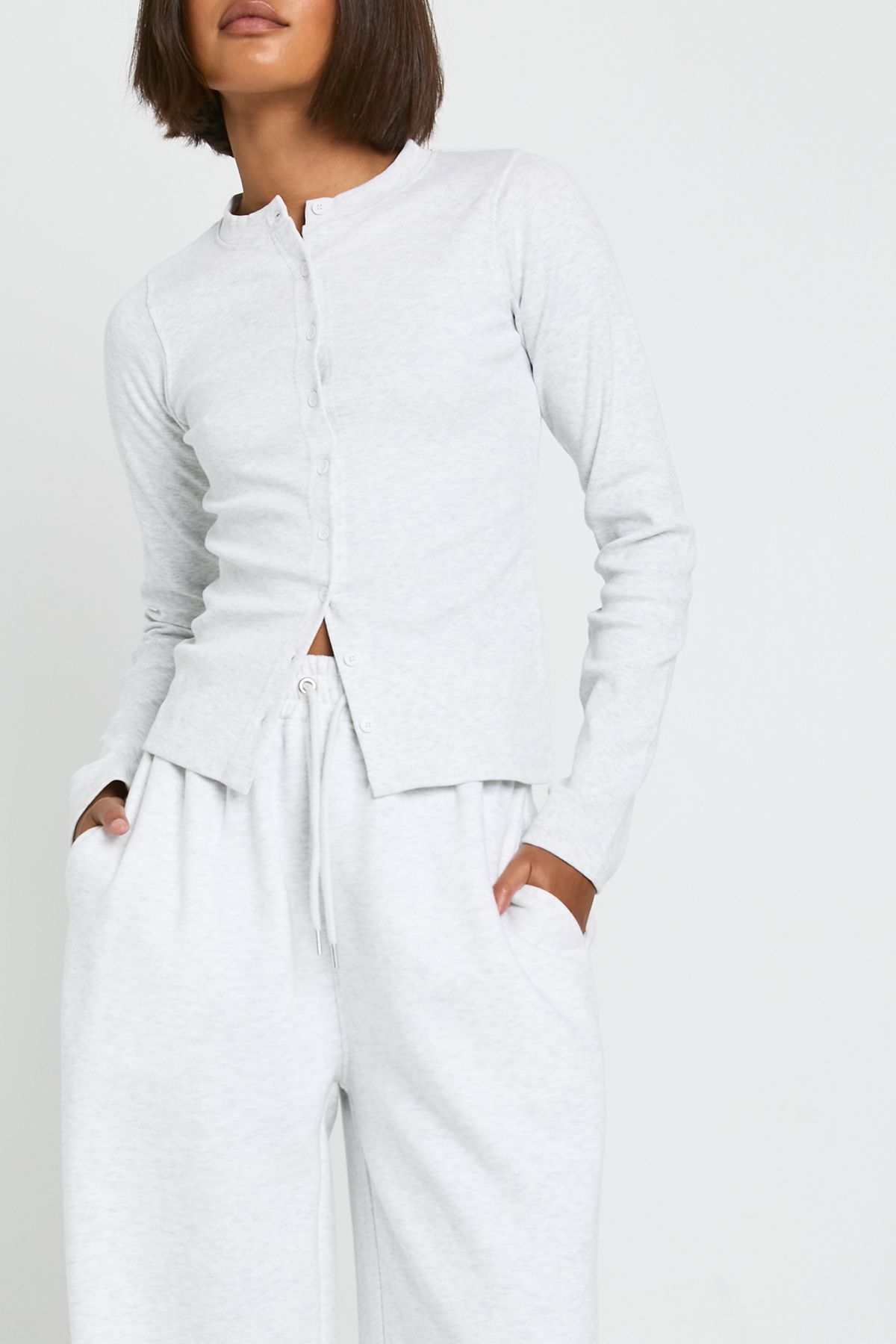 Tall Rib Button Through Long Sleeve Tracksuit - Image 4