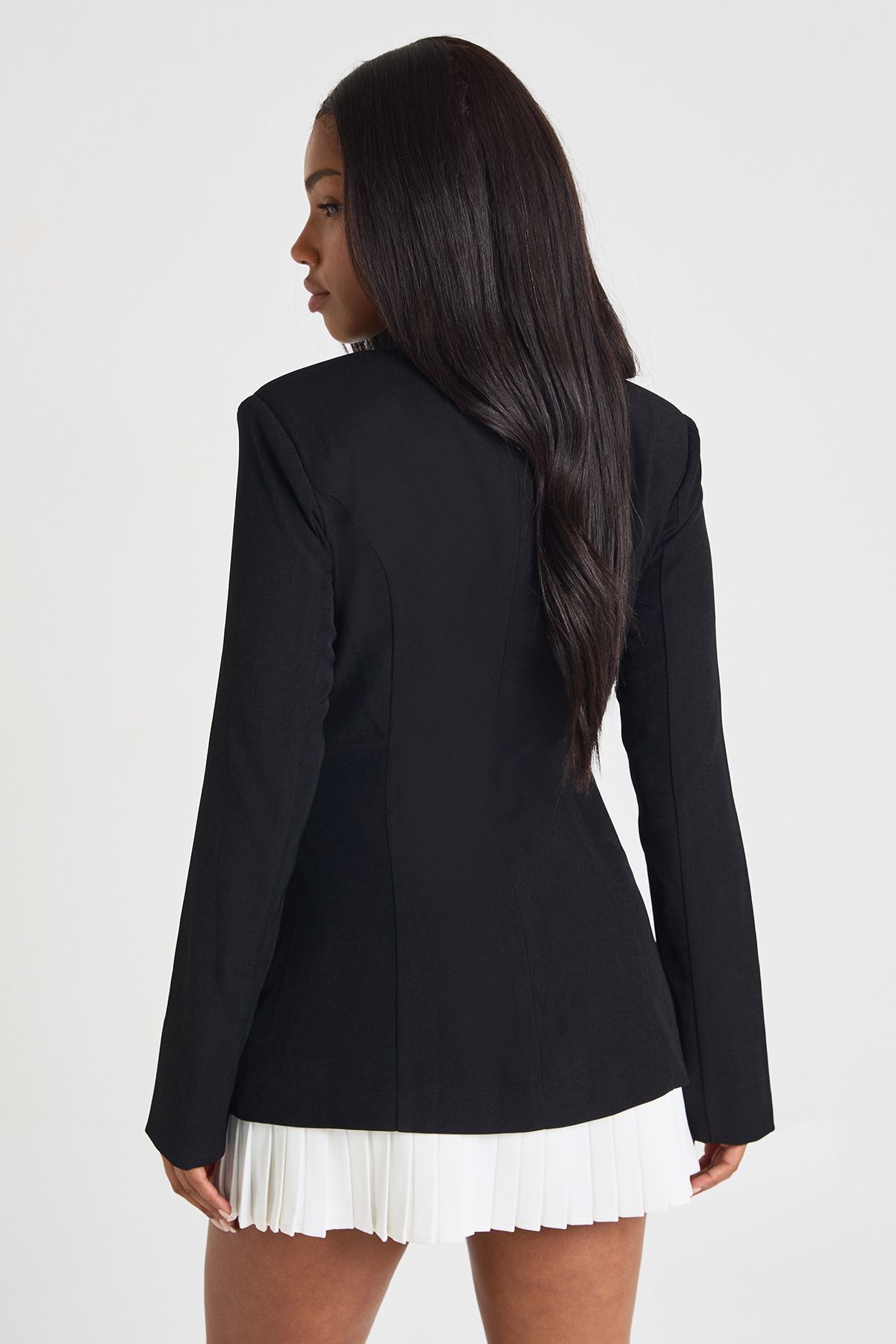 Tailored Pleated Hem Structured Mini Dress - Image 2